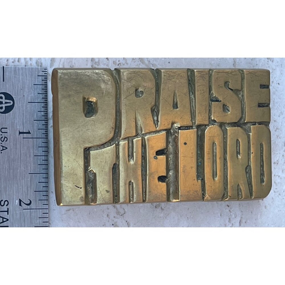 Belt Buckle Solid Brass "Praise The Lord" 3.25L Vintage 1970s Religious Worship - Picture 5 of 7